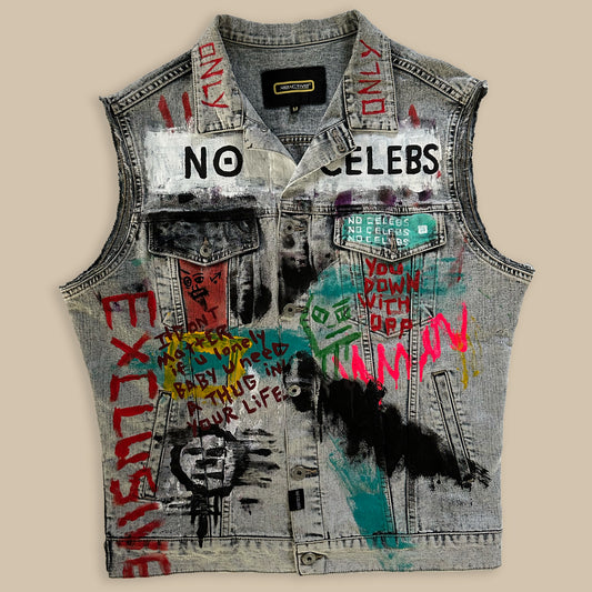 Acid Wash Denim Graffiti Vest - M