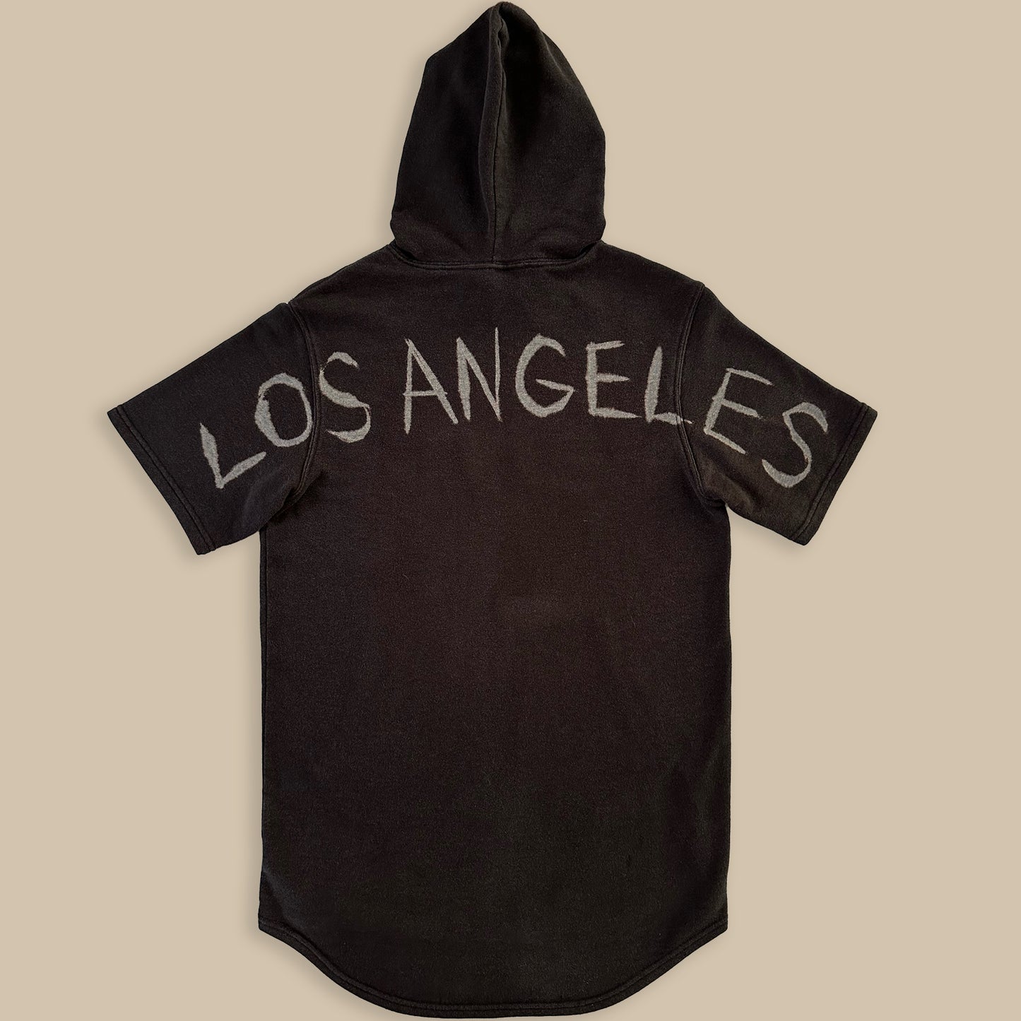 Faded Black Short Sleeve Hoodie - S